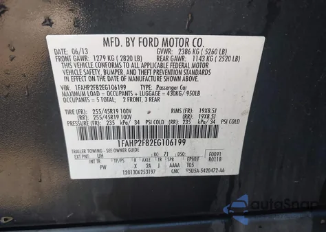 2014 Ford Taurus Limited z USA, uszkodzony, nr VIN 1FAHP2F82EG106199